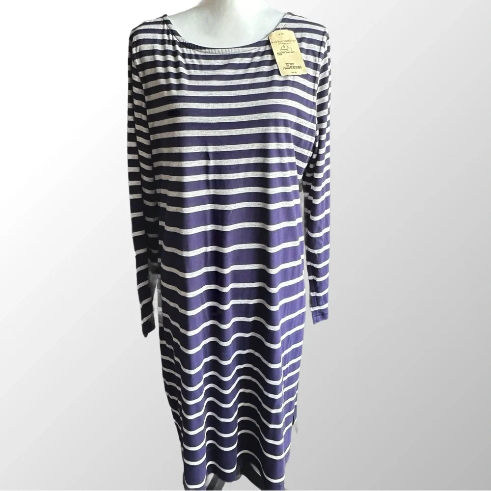 Soft Surroundings Bridgeport Dress NWT‎ Women XL Navy Grey Striped Long Sleeve